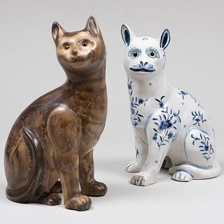 Two Galle Style Pottery Cats