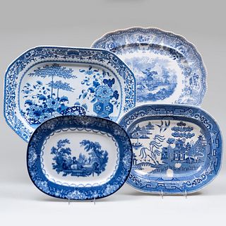 Group of Four English Blue and White Transfer Printed Platters