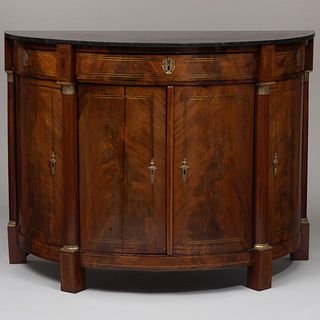 Directoire Style Gilt-Metal-Mounted and Brass Inlaid Mahogany D-Shape Cabinet