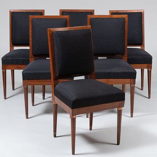 Set of Six Directoire Style Mahogany Horsehair Upholstered Dining Chairs 