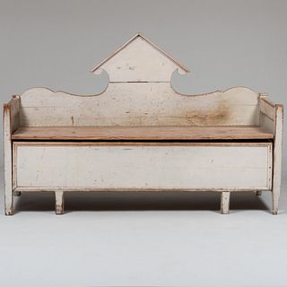 Scandanavian Provincial Grey Painted Hall Bench