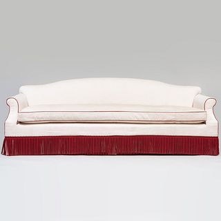 Custom Made Albert Menin Cream Indoor-Outdoor and Fringe Upholstered Sofa