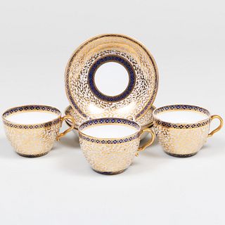 Set of Three Spode Gilt-Decorated Porcelain Teacups and Four Saucers