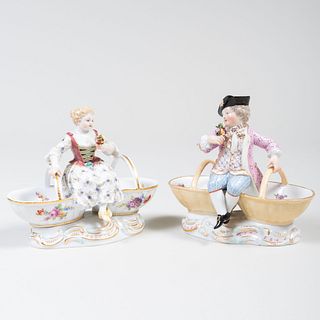 Two Meissen Porcelain Figural Salts