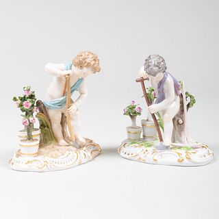 Two Meissen Porcelain Figures of Putti Gardening