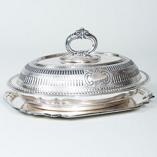 English Silver Plate Entree Dish and Cover and a Tray