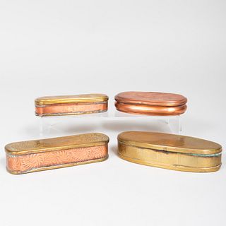 Group of Four Engraved Brass and Mixed Metal Boxes