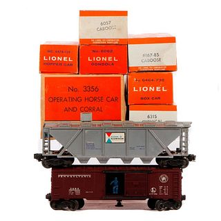 Lionel (9) Postwar Freight Cars & 3356 Horse Car with Corral