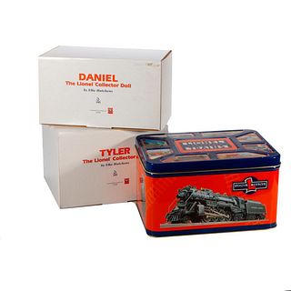 Lionel Cookie Tin, Daniel and Tyler Collector Dolls