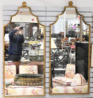 A Pair of Neoclassic Style Brushed Bronze Framed Wall Mirrors