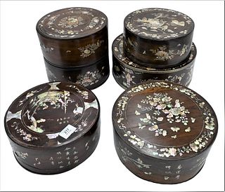 Group of Six Antique Chinese Round Covered Boxes