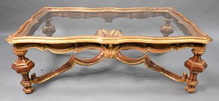 A Baroque Style Grain-Painted and Parcel Gilt Glass Top Low Table