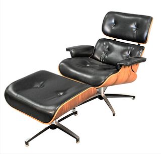 Eames Style Leather Lounge Chair and Ottoman