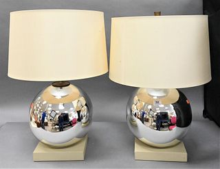 A Pair of Contemporary Mirrored Glass Lamps