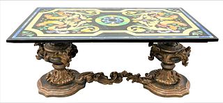 Gilt Painted and Faux Pietra Dura Coffee Table