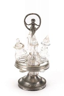 Miniature Figural Silver Glass Scent Bottle Stand
