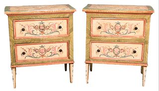 A Pair of Italian Style Two Door Paint Decorated Stands