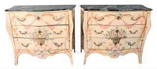 A Pair of Louis XV Style Marble Top Commodes