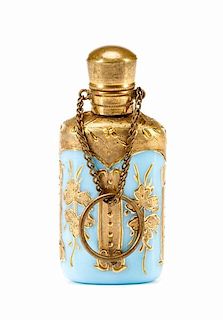 Blue Opaline Glass Chatelaine Scent Bottle