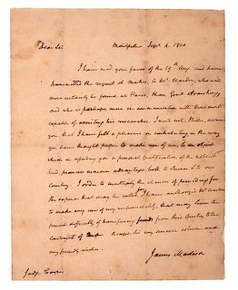 James Madison ALS to Judge Thomas Cooper, September 4, 1810 