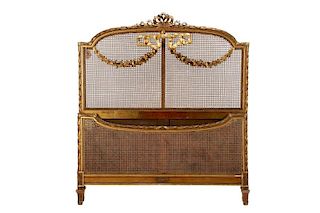 Louis XV Style Caned Giltwood Head and Foot Boards