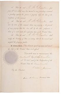 Andrew Johnson, Pardon Signed as President, September, 1865 