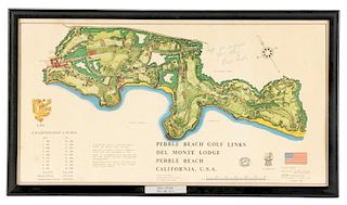 Pebble Beach Pro-Am Course Map, Signed Bing Crosby