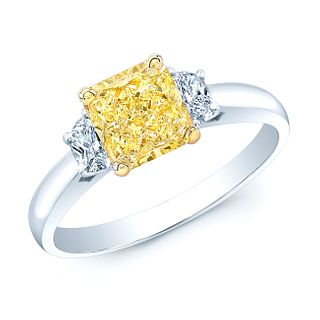 Prong Set Gia Certified Fancy Yellow Diamond Engagement Ring In Platinum