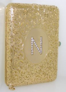 Vintage14k Gold Diamond Chased Card Compact Case