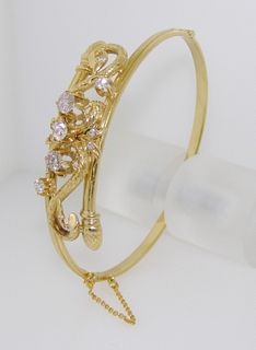 Vintage 18k Yellow Gold Diamond Bangle Bracelet
