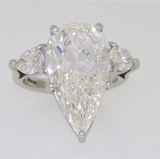 A.Aletto Platinum 3 Stone Pear Cut Diamond Ring