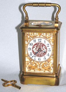 19th C. Porcelain Panel Repeater Carriage Clock