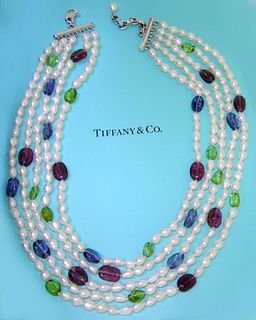Tiffany & Co.18k Multi Gem 5 Strand Necklace
