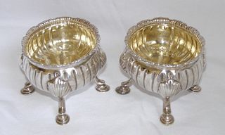 Rare Pair 18th Cent. English Sterling Silver Salts