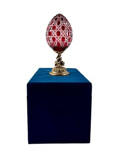 RED IMPERIAL CUT TO CLEAR CRYSTAL FABERGE EGG