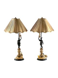 2 FRENCH STYLE BRONZE CHINOISERIE LAMPS