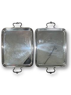 PAIR OF LARGE SILVER PLATED SERVING TRAYS