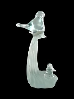 SIGNED MIREAU Art Glass "Kissing Love Birds" Sculp