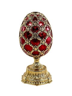 Red and Gold Enamel FABERGE EGG Trinket Box