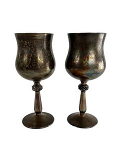 Pair of VINTAGE Copper Brass Wine Goblet Glasses