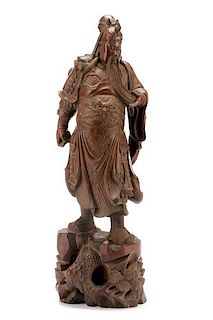 Chinese Carved Hardwood Figure of a Warrior