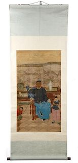 Chinese Ancestral Portrait Scroll Painting, 19th C