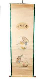 20th C. Shou Lao Motif Chinese Scroll Painting