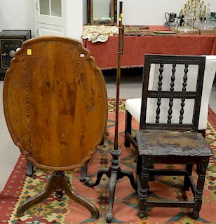 Three piece lot with 18th century mahogany pole screen base (ht. 52in.), Spanish side chair...