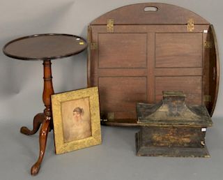 Four piece lot to include mahogany George III butler's tray, George III mahogany stand with dish top...