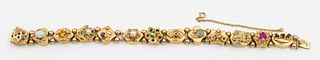 14K Yellow Gold Colored Stone Slide Charm Bracelet