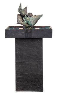 Signed Bachoff Brutalist Bronze Water Fountain