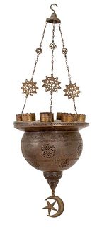 Moroccan Large Brass 11 Light Pendant Oil Lamp