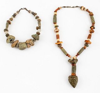 Pre-Columbian Carved Stone Shell Bead Necklaces, 2