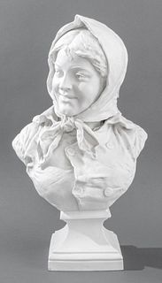 Belle Epoque Bisque Porcelain Bust of a Girl 1890s